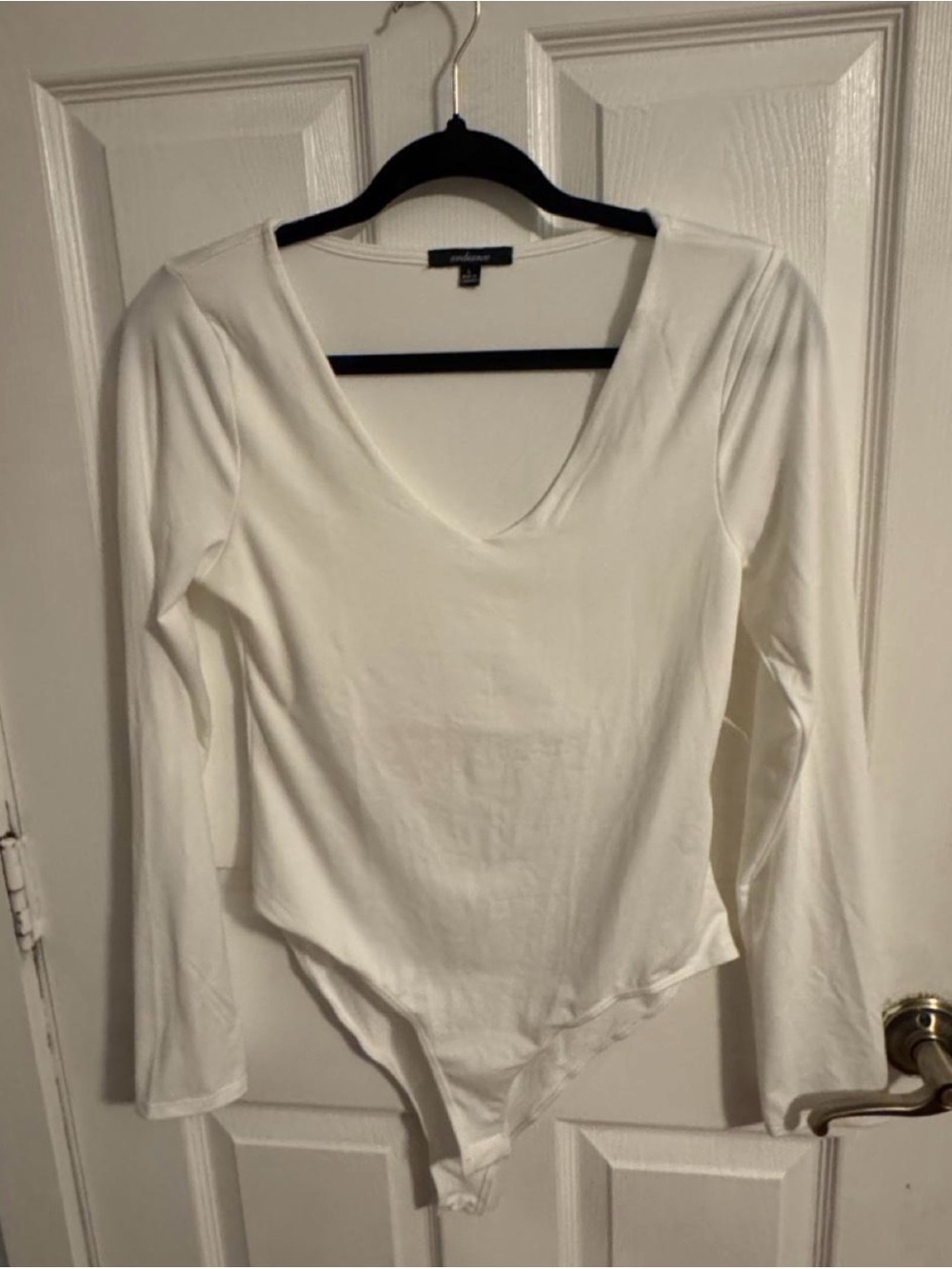 Ambiance White V-Neck Long Sleeve Bodysuit